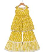 Aatya Kiids yellow printed gota embellished sleeveless kurta with sharara- yellow
