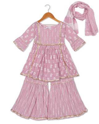 Aatya Kiids pink printed gota embellished kurta with sharara- pink 1