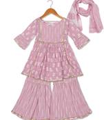 Aatya Kiids pink printed gota embellished kurta with sharara- pink