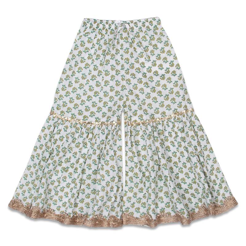 Aatya Kiids green gota lace embellished flower printed sharara set- green