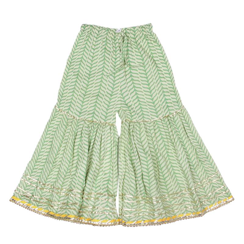 Aatya Kiids green angrakha kurta gota embellished bell sleeves kurta with sharara- dark green