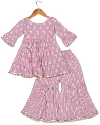 Aatya Kiids pink printed gota embellished kurta with sharara- pink 2