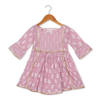 Aatya Kiids pink printed gota embellished kurta with sharara- pink 3