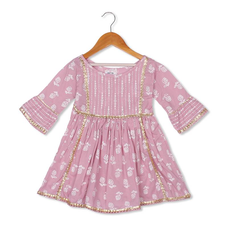 Aatya Kiids pink printed gota embellished kurta with sharara- pink