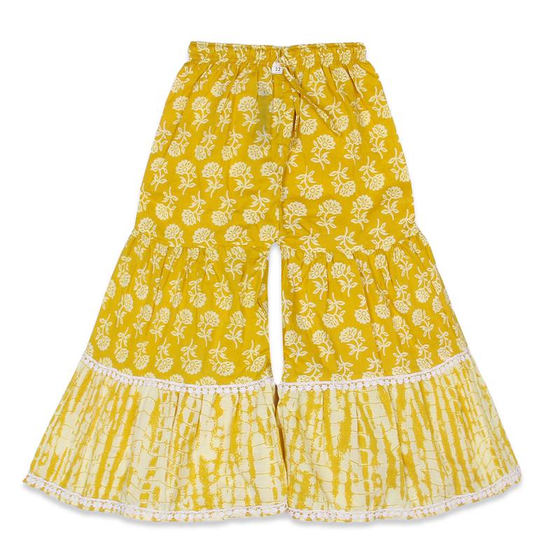 Aatya Kiids yellow printed gota embellished sleeveless kurta with sharara- yellow