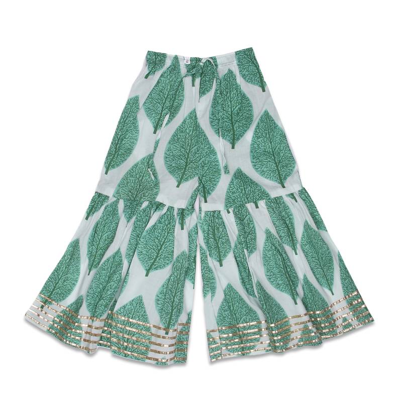 Aatya Kiids pan printed gota embellished long sleeves kurta with sharara- green`