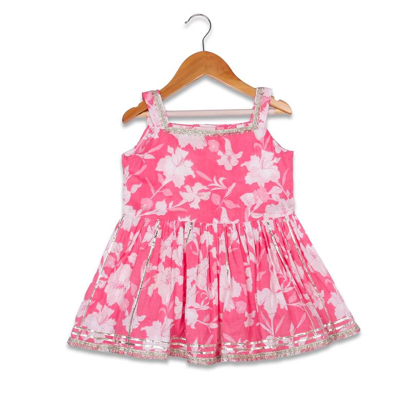 Aatya Kiids pink flower printed peplum top with dhoti- pink