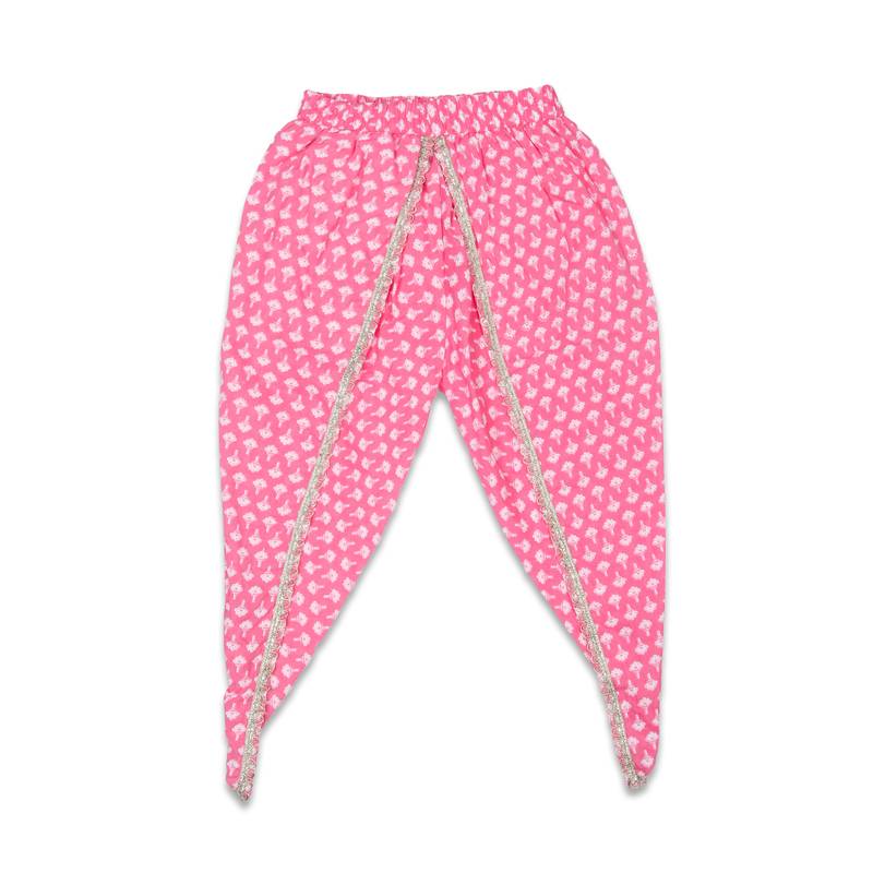 Aatya Kiids pink flower printed peplum top with dhoti- pink