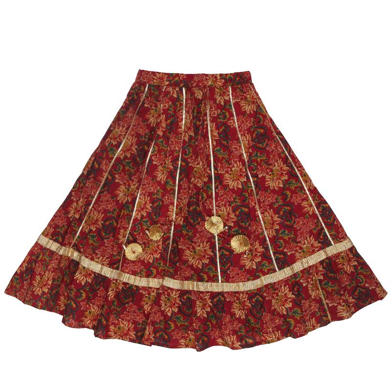 Aatya Kiids multicolour printed puff sleeves blouse with lehenga-red
