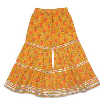Aatya Kiids gathered top with gota embellished round neck with sharara -yellow 4