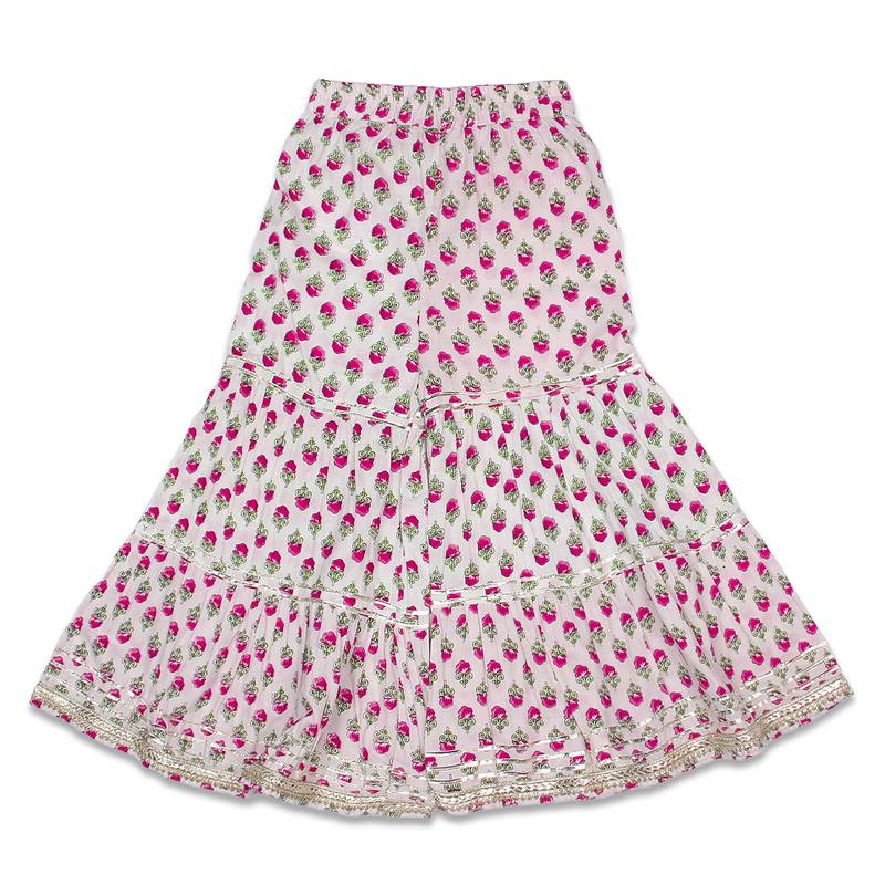 Aatya Kiids gathered top with gota embellished round neck with sharara -pink