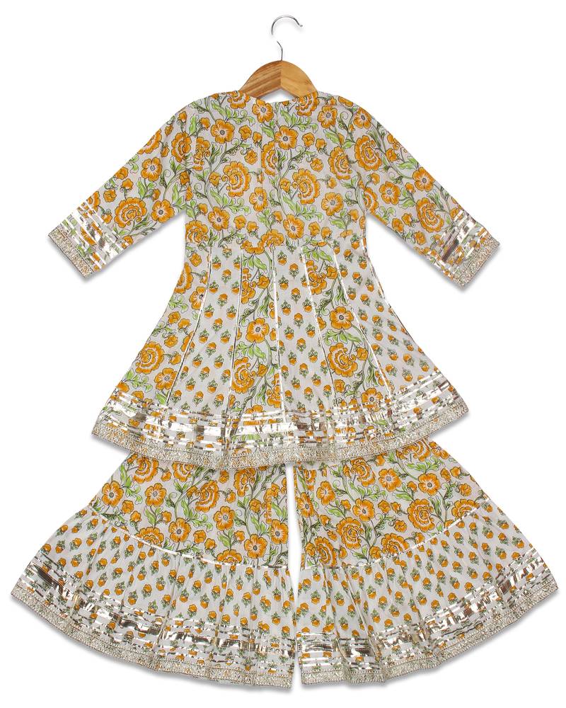 Aatya Kiids pastel green white gota embellished top with sharara -green/yellow