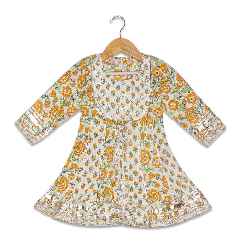 Aatya Kiids pastel green white gota embellished top with sharara -green/yellow