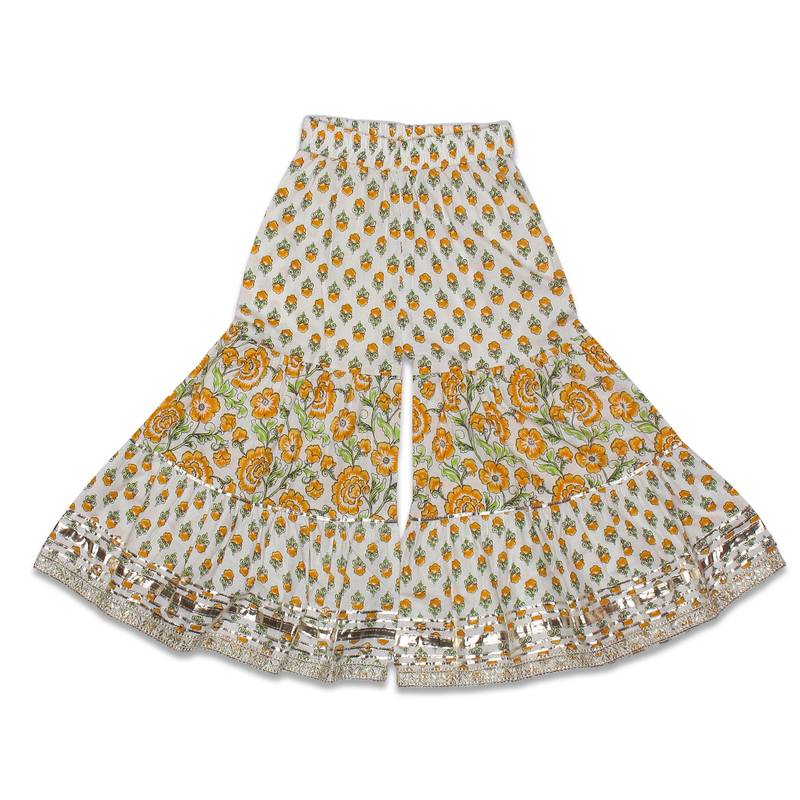 Aatya Kiids pastel green white gota embellished top with sharara -green/yellow