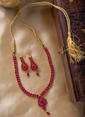 Vibrant Ruby Stone Necklace & Matching Pendant Earrings Set 2