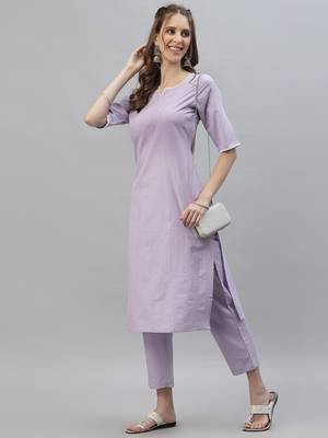 Women's Self Woven Striped Cotton Blend Straight Kurta Pant Set 1