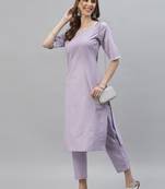 Women's Self Woven Striped Cotton Blend Straight Kurta Pant Set