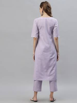 Women's Self Woven Striped Cotton Blend Straight Kurta Pant Set 2