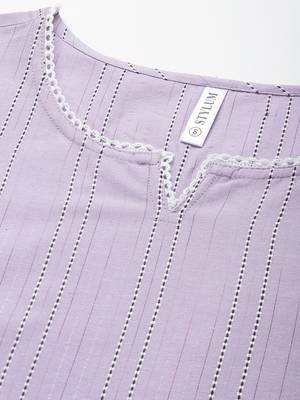 Women's Self Woven Striped Cotton Blend Straight Kurta Pant Set 5