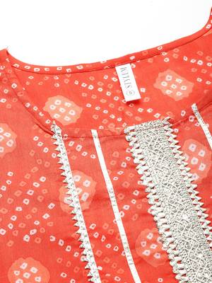 Women's Bandhej printed Cotton Flared short Kurta Sharara Dupatta Set 5