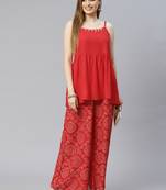 Women's Solid Rayon short Flared Top Palazzo Set