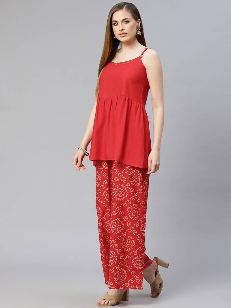 Women's Solid Rayon short Flared Top Palazzo Set