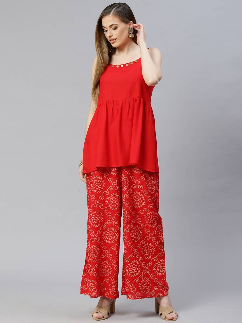 Women's Solid Rayon short Flared Top Palazzo Set