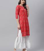 Women's Bandhani Print Rayon Straight Kurta Sharara Dupatta Set