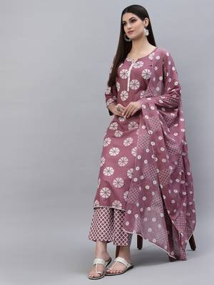 Women's Printed Rayon Straight Kurta Pant Dupatta Set 1