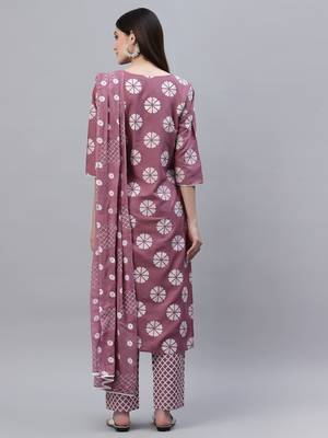 Women's Printed Rayon Straight Kurta Pant Dupatta Set 2
