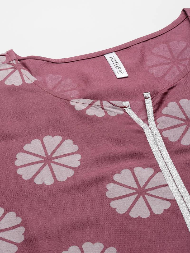 Women's Printed Rayon Straight Kurta Pant Dupatta Set