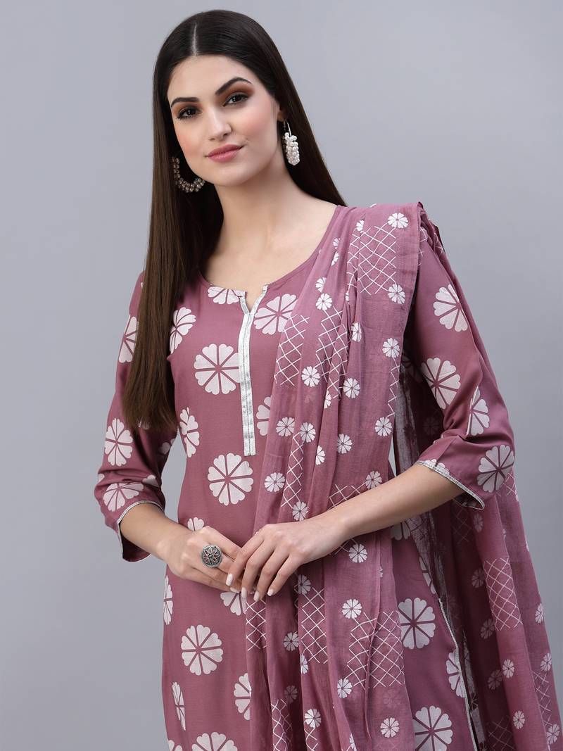 Women's Printed Rayon Straight Kurta Pant Dupatta Set