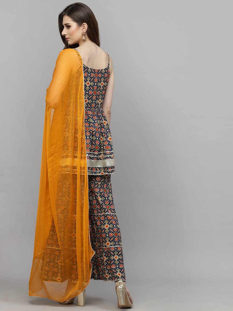 Women's Printed Rayon Kurta Sharara Dupatta Set