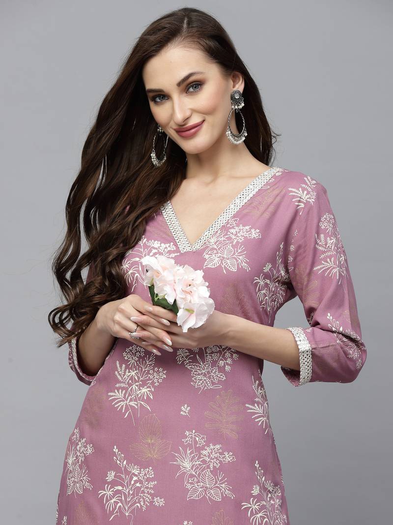 Women's Floral Printed Rayon Kurta Pant Set