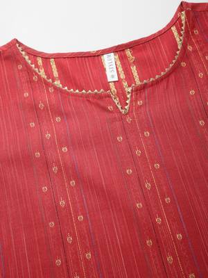 Women's Woven Design Cotton Blend Straight Kurta Pant Dupatta Set 4
