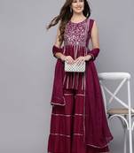 Women's Printed & Embroidered Rayon Short kurta sharara dupatta set