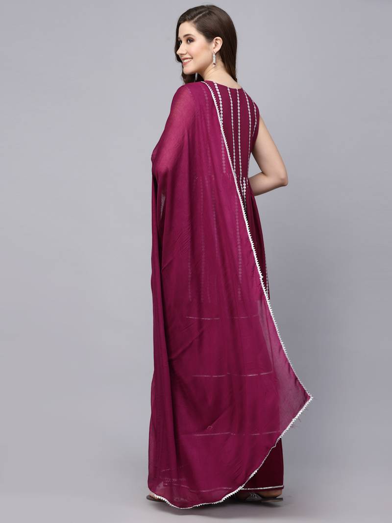 Women's Printed & Embroidered Rayon Short kurta sharara dupatta set