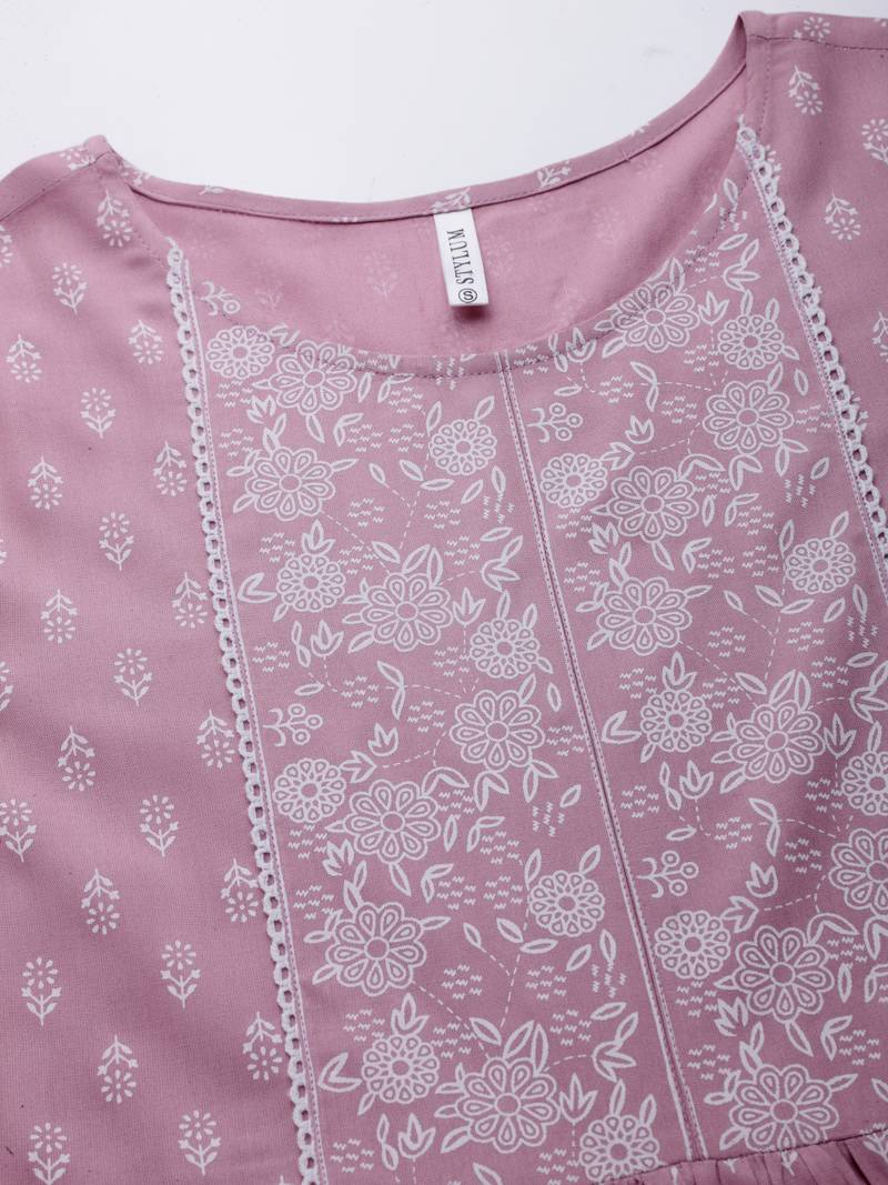 Women's Printed Rayon Naira Cut Kurta Pant Dupatta Set