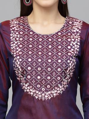 Women's Embroidered Art Silk Kurta Pant Dupatta Set 4