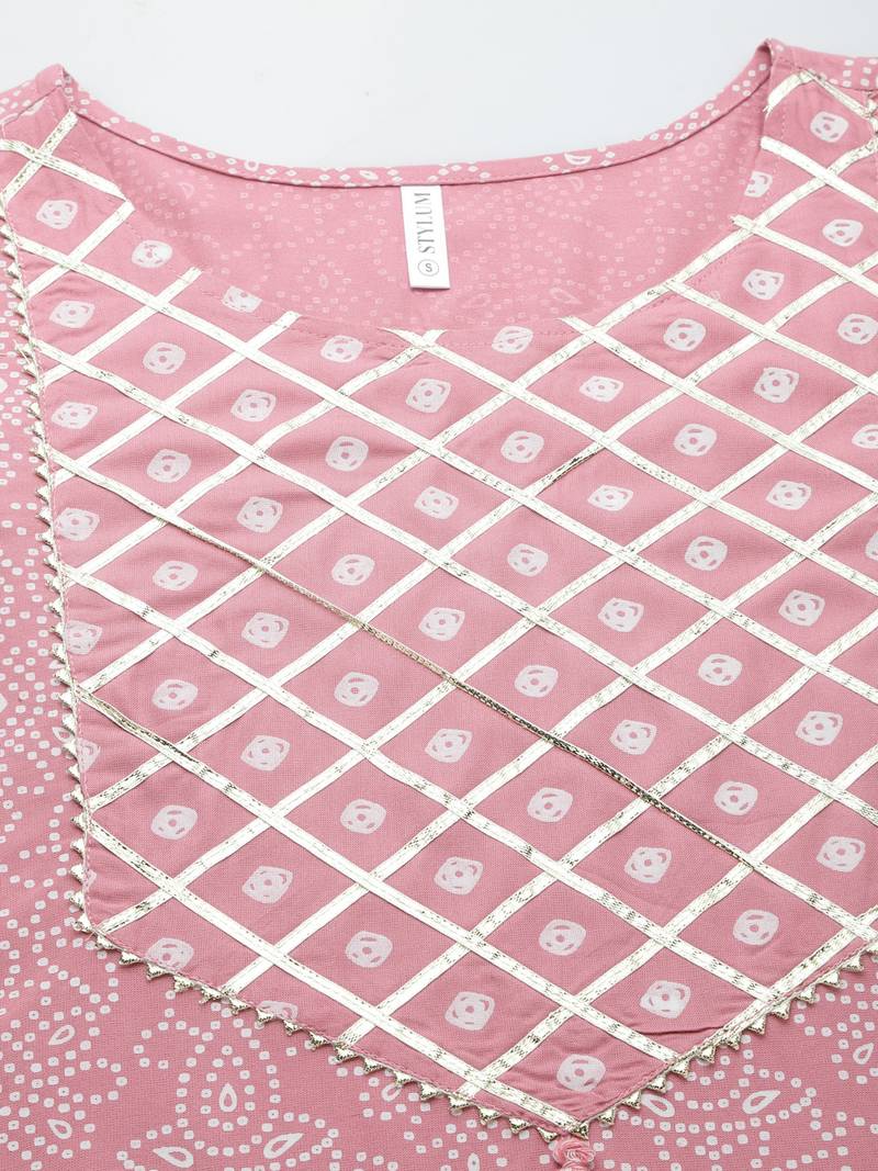 Women's Bandhej Printed Rayon Kurta Pant Dupatta Set