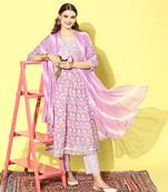 Stylum Women's Printed Cotton Anarkali Kurta Pant Dupatta Set