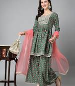 Stylum Women's Printed & Embroidered Polyestor kurta sharara dupatta set