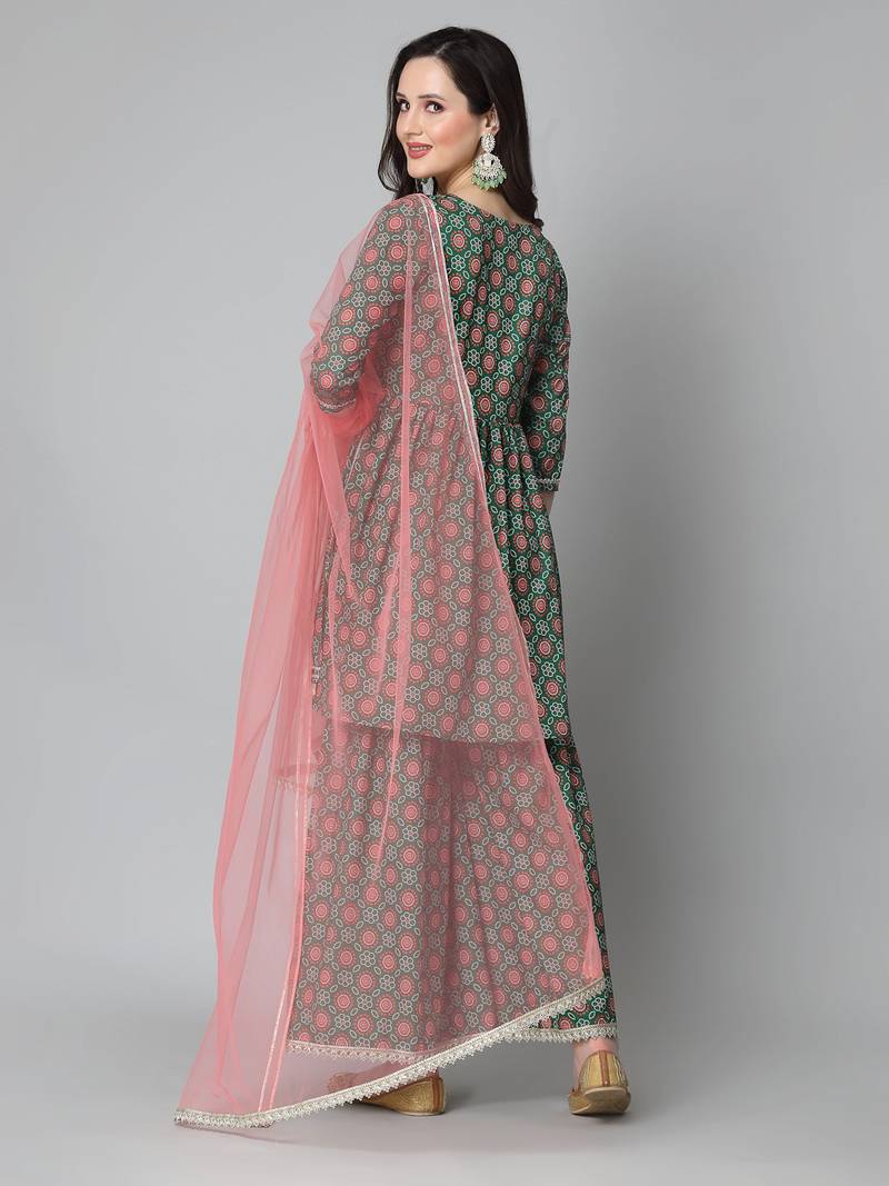 Stylum Women's Printed & Embroidered Polyestor kurta sharara dupatta set