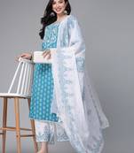 Stylum Women's Printed & Embroiderd Rayon Kurta Pant Dupatta Set