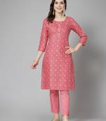 Women's Printed Cotton Blend Straight Kurta Pant Set