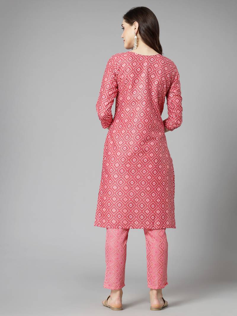 Women's Printed Cotton Blend Straight Kurta Pant Set
