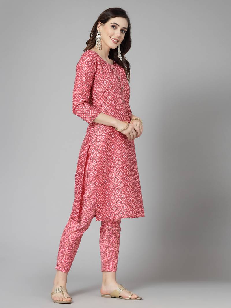 Women's Printed Cotton Blend Straight Kurta Pant Set