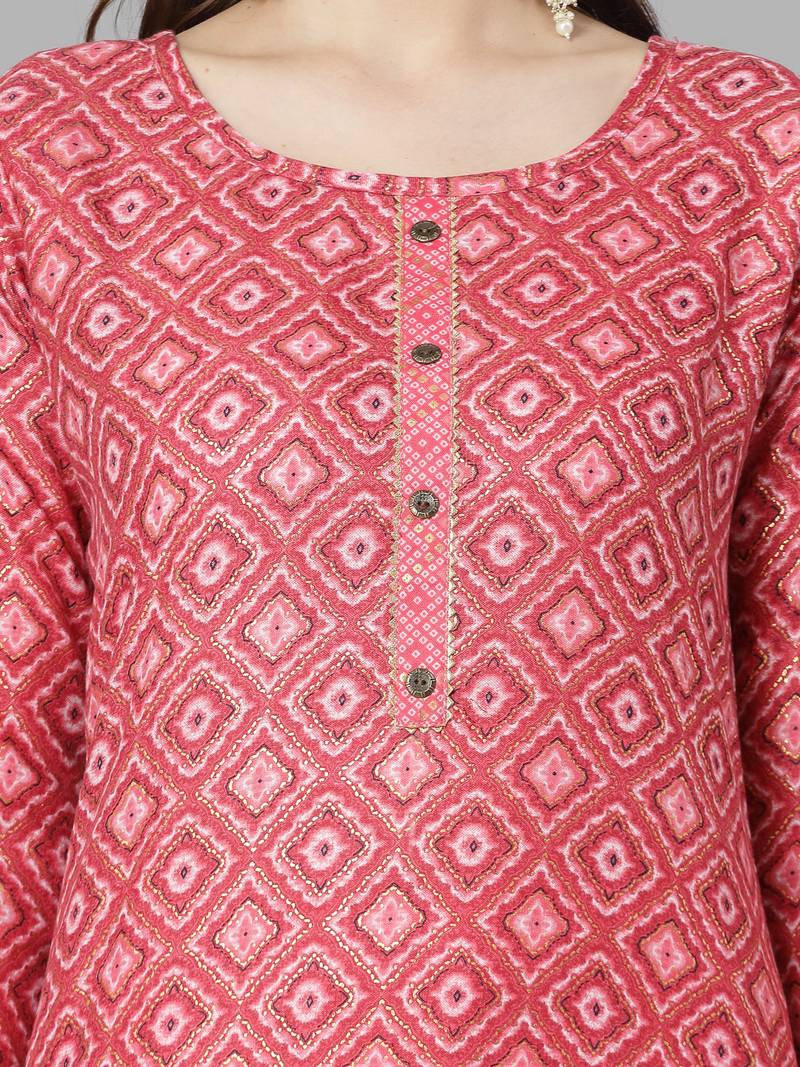 Women's Printed Cotton Blend Straight Kurta Pant Set