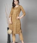 Women's Printed Cotton Blend Straight Kurta Pant Set
