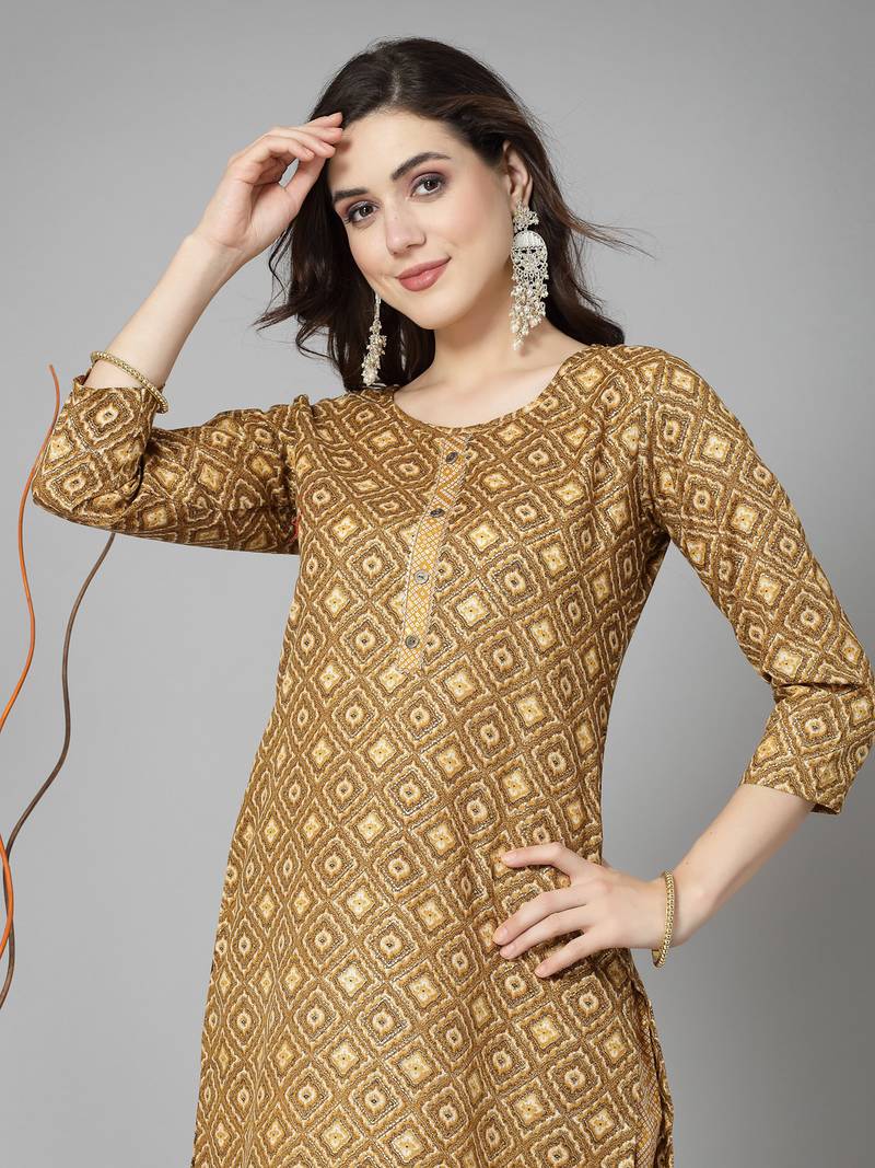 Women's Printed Cotton Blend Straight Kurta Pant Set